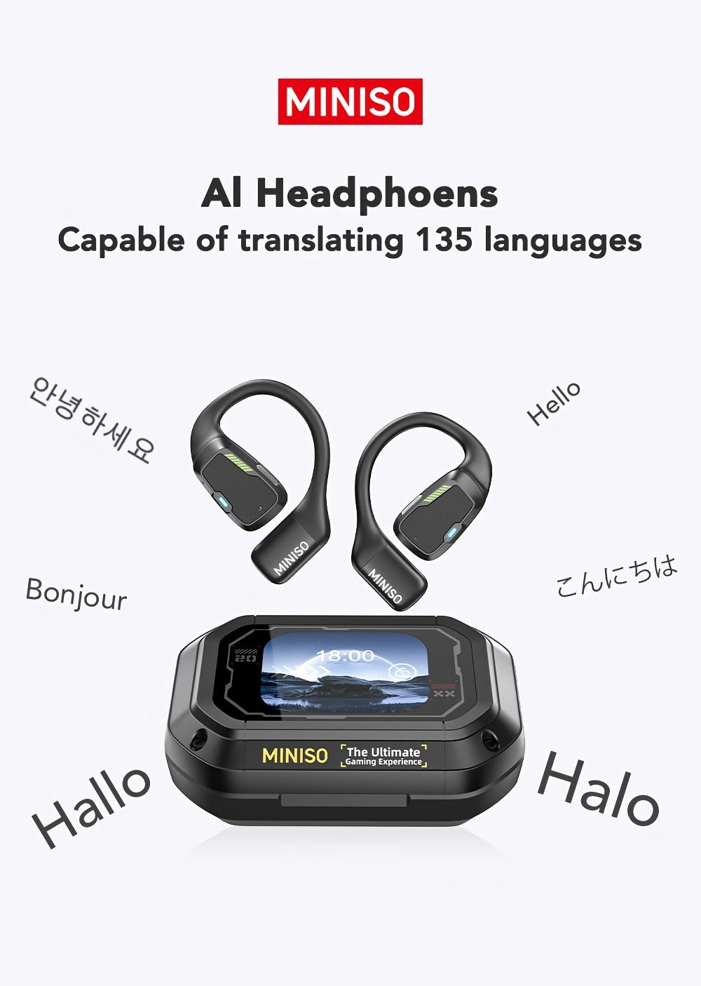 AI Translation Wireless Earbuds Real-Time 135 Languages Open-Ear Design Full-Color Touch Screen for an Everyday Personal Care Routine