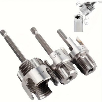 Pipe Threading Tool Set 3 Piece Alloy 1/2 3/4 1 Inch Internal External Thread Tap Drill Compatible for PVC PPR MPP Pipe Installation