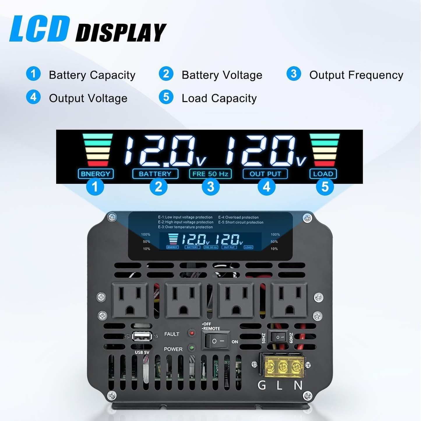 Pure Sine Wave Power Inverter 4000W 8000W Peak DC 12V to AC 110V with LCD Display Remote Control 4 AC for Garden, Patio and Yard Use