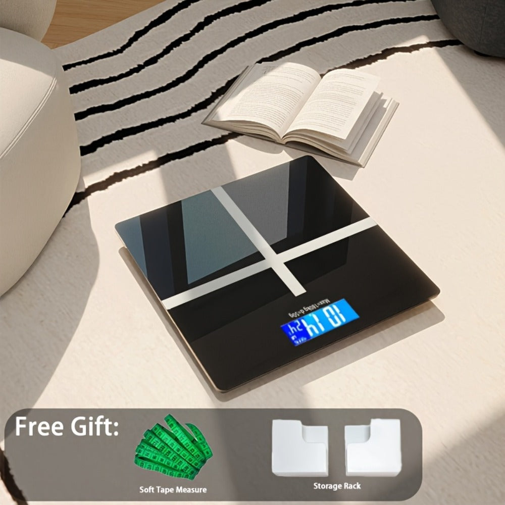 Digital Bathroom Scale High Precision – 396 lb Capacity Electronic Weight Scale with LCD Display, Available with Tape Measure & Storage
