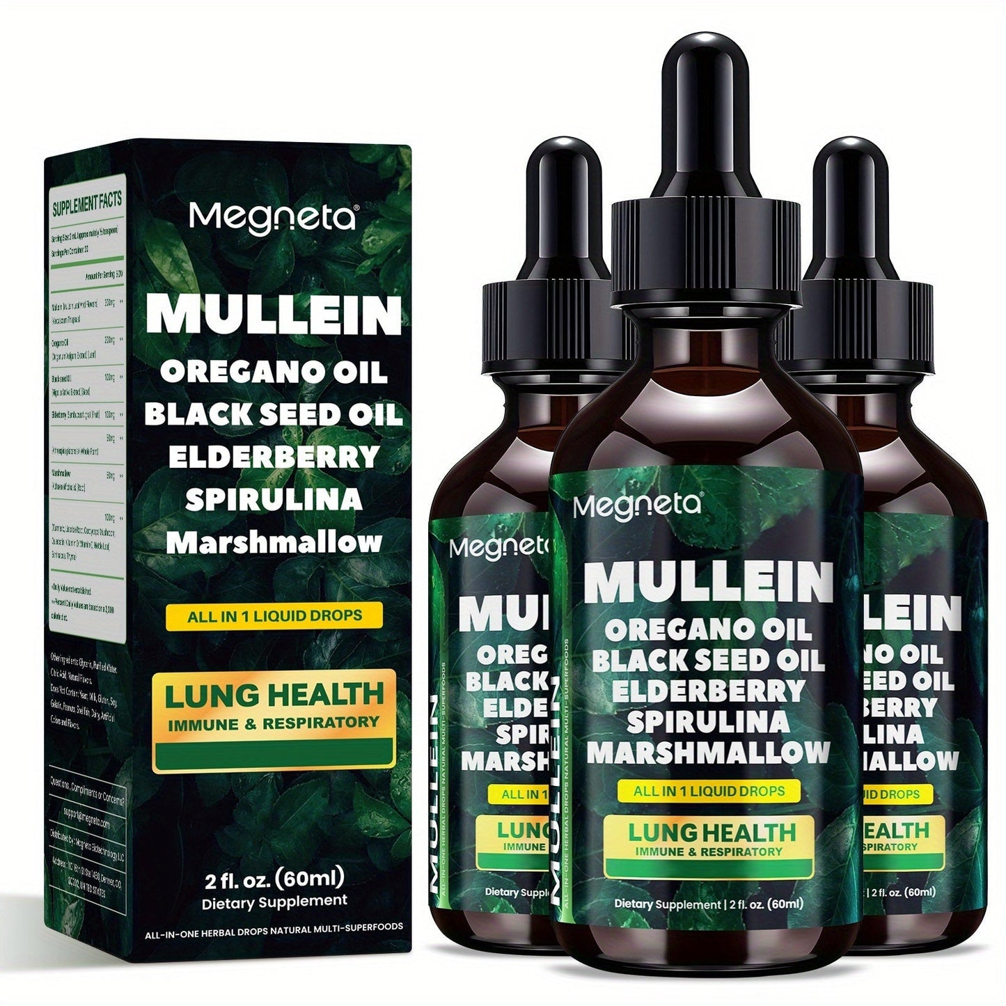 Mullein Leaf Liquid Drops for Lung Health & Respiratory Support, Natural Herbal Formula for Breathing Comfort