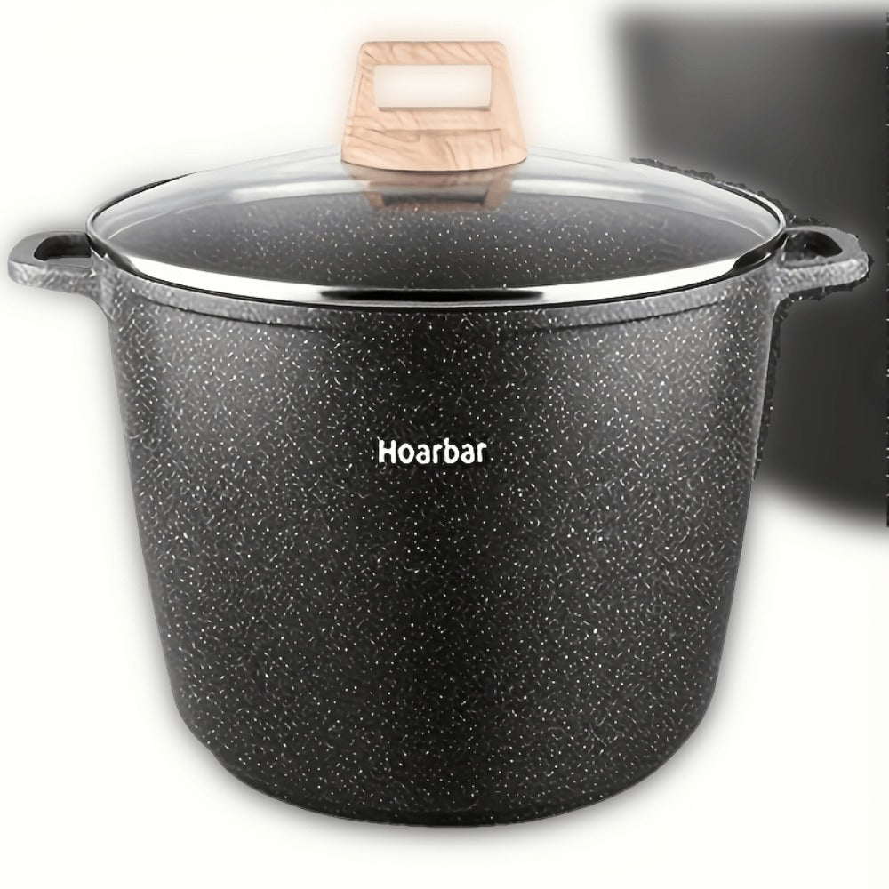 Stockpot Cookware by Hoarbar, 10.5QT Deep Pot with Glass Lid, Dual Handles and White or Black Options