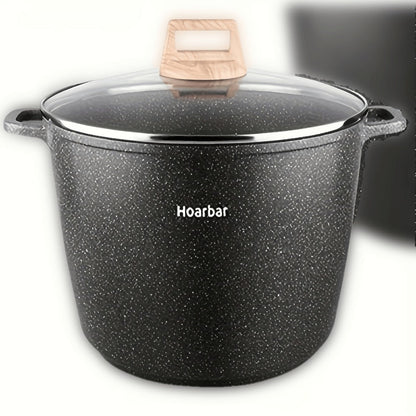 Stockpot Cookware by Hoarbar, 10.5QT Deep Pot with Glass Lid, Dual Handles and White or Black Options