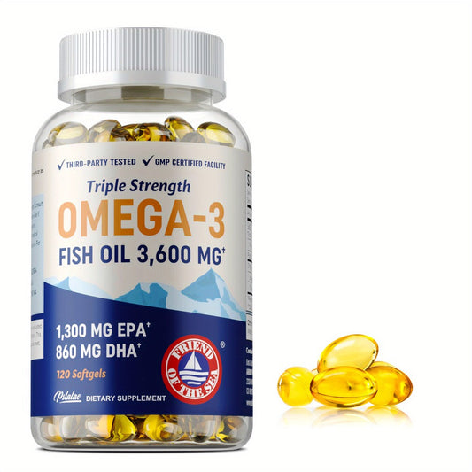 Triple Strength Omega 3 Fish Oil 120 Capsules with High EPA & DHA for Eye, Brain & Heart Health, Joint & Immune Support for Men & Women