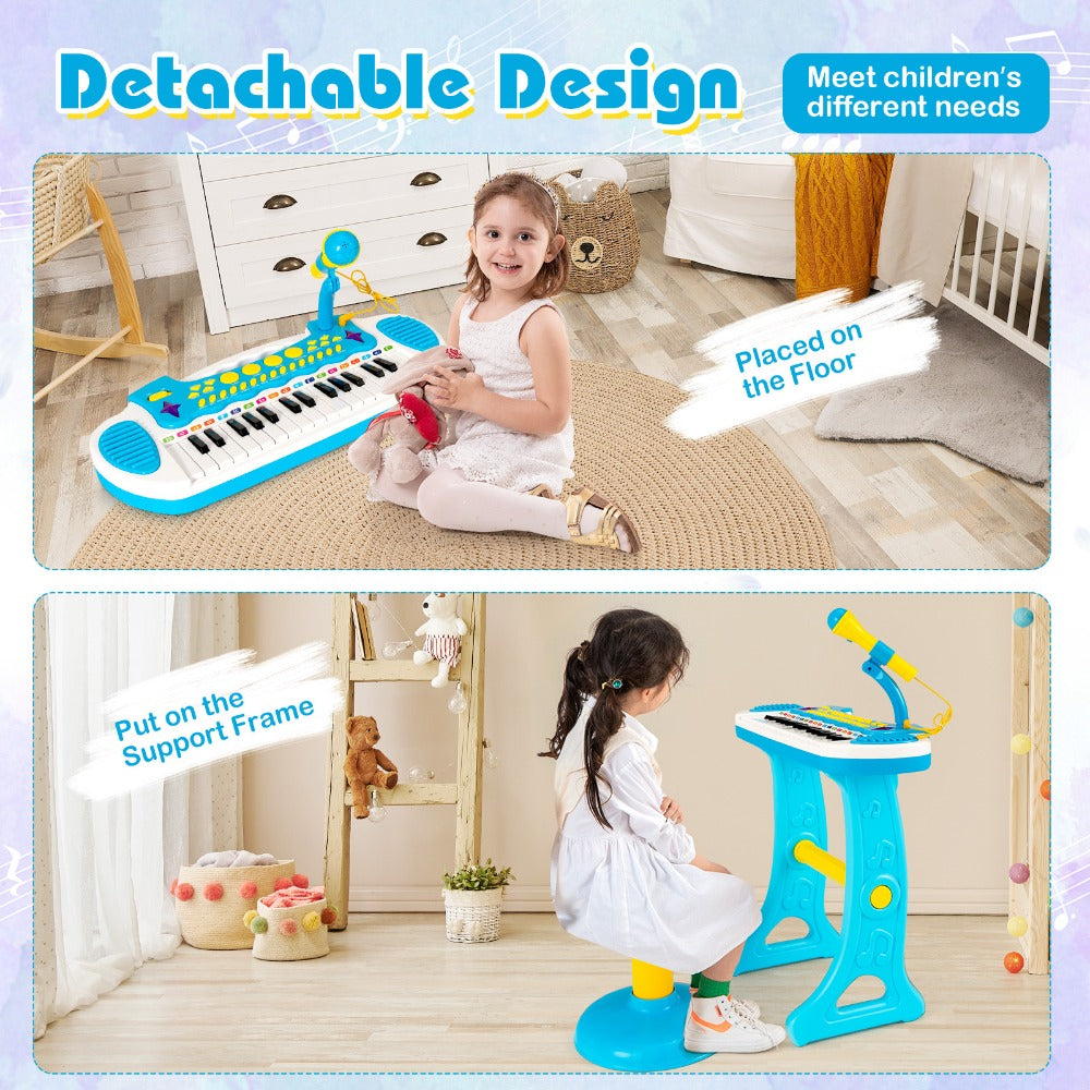 Kids Piano Keyboard 31-Key with Microphone & Stool, 22 Demos 8 Tones 7 Rhythms Flashing Lights