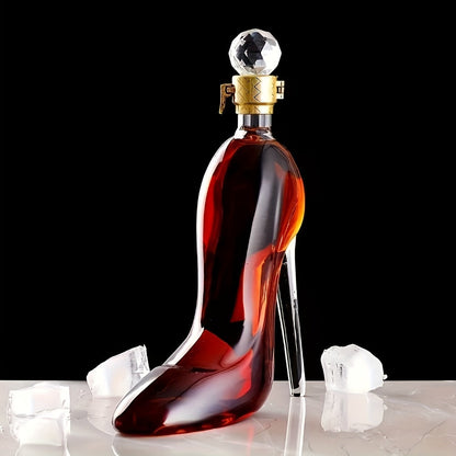 High Heel Shoe Decanter Crystal Glass with Stopper 26oz, Handmade Transparent Wine Decanter for Kitchen Dining Decor