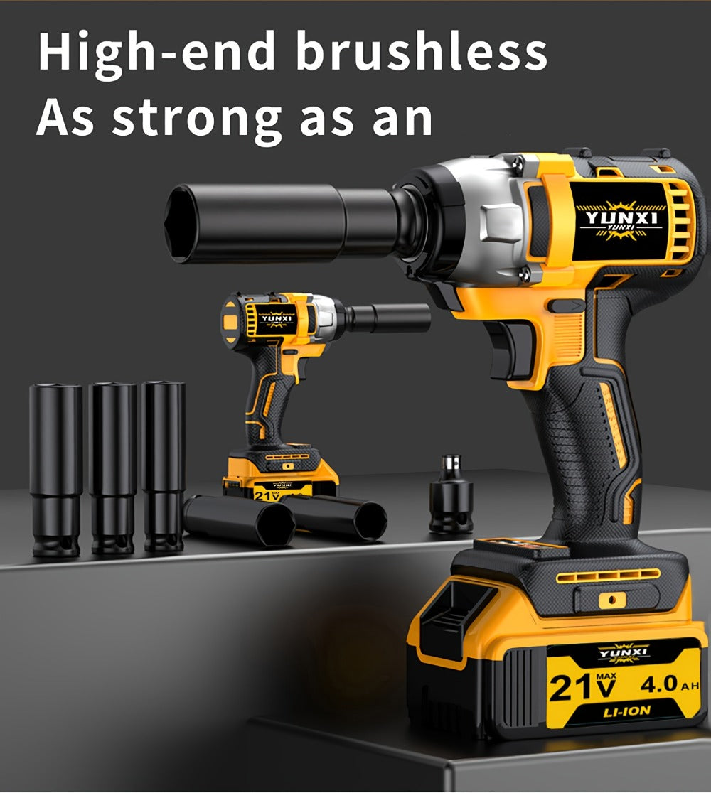 Cordless Impact Wrench 21V Brushless Electric Drill Set with 4000mAh Battery, Toolbox & Full Accessories