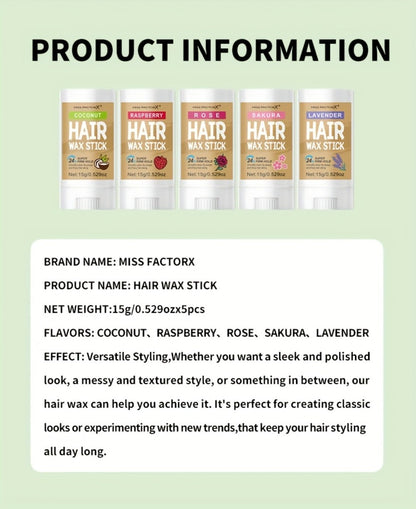 Hair Wax Stick 5 Pack Flyaway Control Edge Control with Jojoba Oil for Home, Travel and Salon Hair Styling