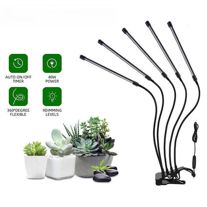 Clamp-On Red Blue LED Plant Lamp with 3, 4 or 5 Flexible Light Bars and USB Control for Shelves