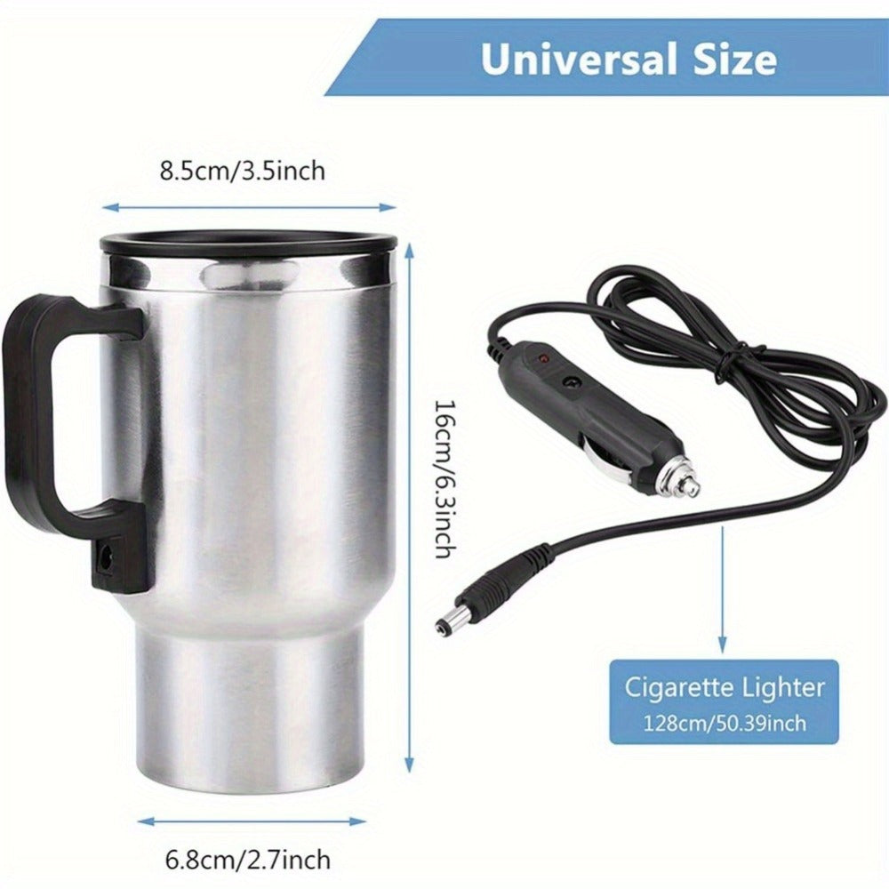 12V Car Electric Kettle 450ml Stainless Steel Travel Heating Cup Auto Shut-Off Portable Car for Entryways, Bedrooms and Living Spaces