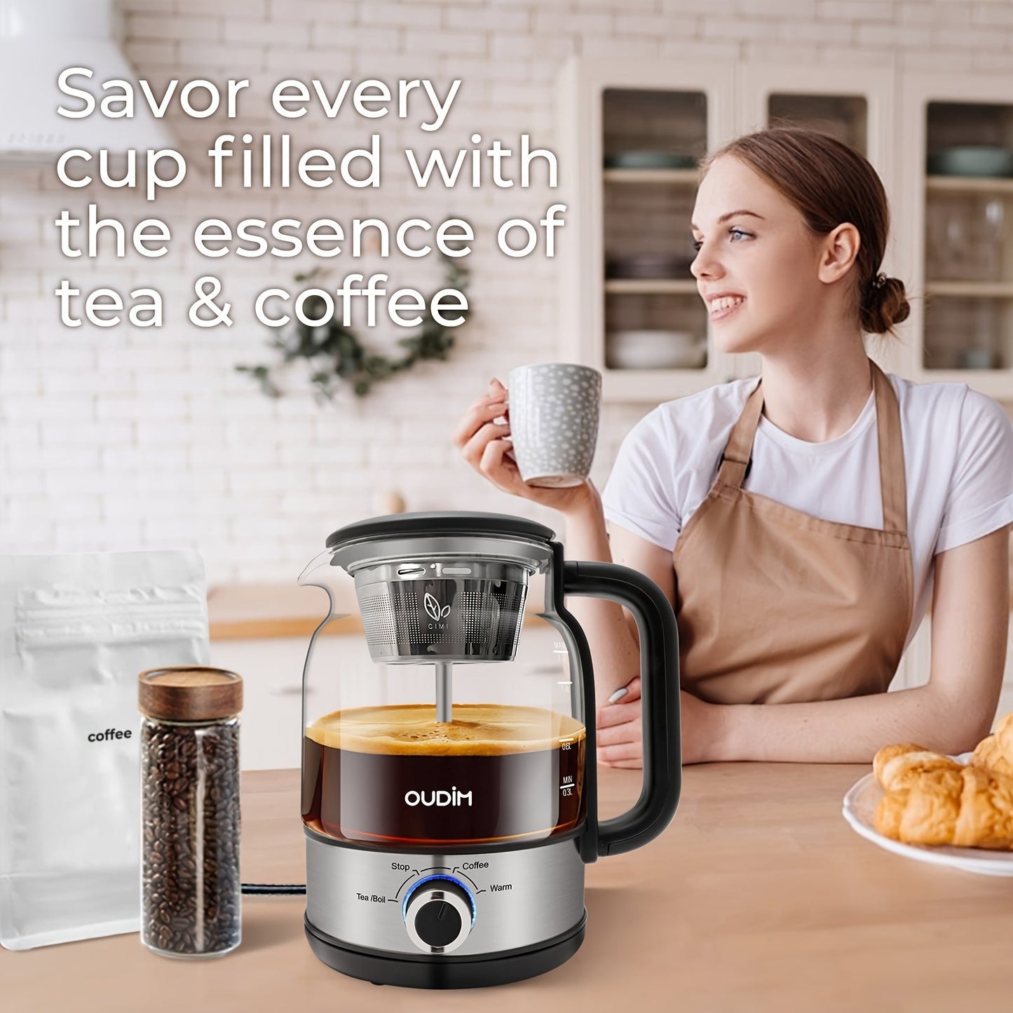 OD-T1206 Glass Coffee Maker and Tea Brewer with 1.2L Capacity, 600W Rating and Keep-Warm Control
