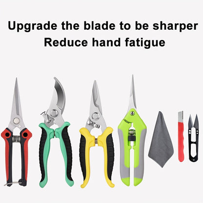 Gardening Pruning Tool Set 8 Piece Stainless Steel, Pruning Shears Scissors Pliers Handle with Wiping Cloth