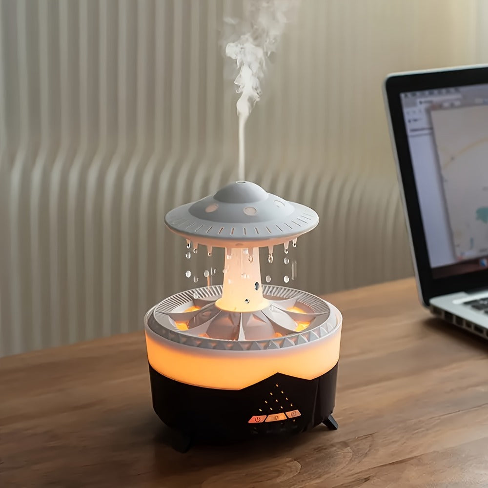 Raindrop Aroma Diffuser with Warm Center Light, Remote and Body-Button Controls in Black or White