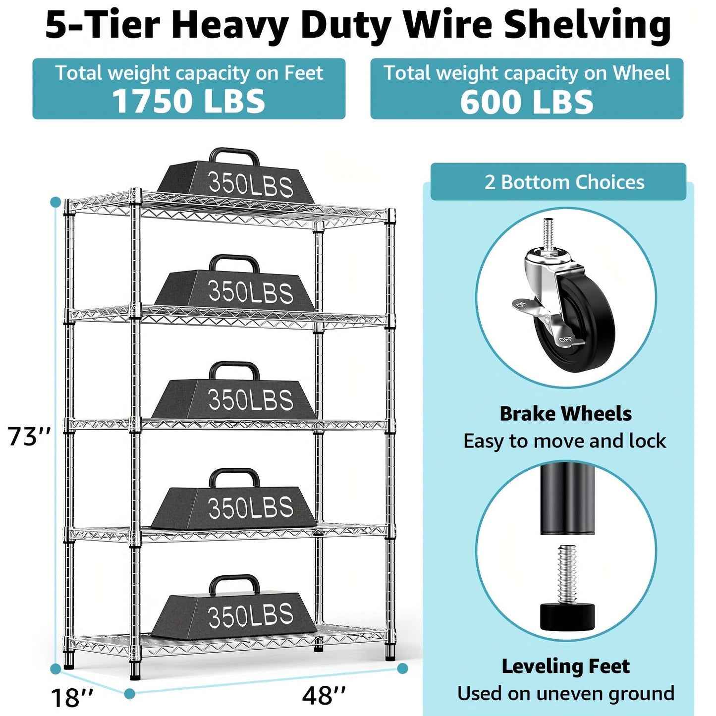 Metal Storage Shelving Unit Adjustable 4 5 Tier Steel Shelf Rack for Garage Kitchen Pantry Workshop Black Chrome MZG