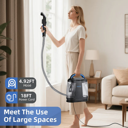 Portable Carpet Spot Cleaner 450W 12.5Kpa Upholstery Stain Remover Machine 42oz Tank 4.92ft for Entryways, Bedrooms and Living Spaces