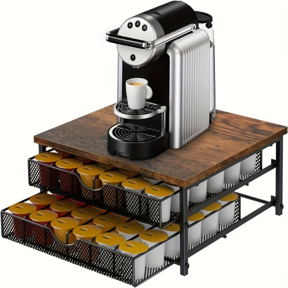Coffee Pod Holder K-Cup Storage Drawer with Sliding Basket, 48-Capsule Double Layer Coffee Capsule Organizer for Countertop