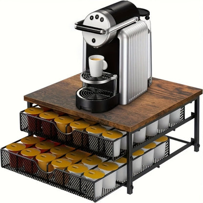 Coffee Pod Holder K-Cup Storage Drawer with Sliding Basket, 48-Capsule Double Layer Coffee Capsule Organizer for Countertop