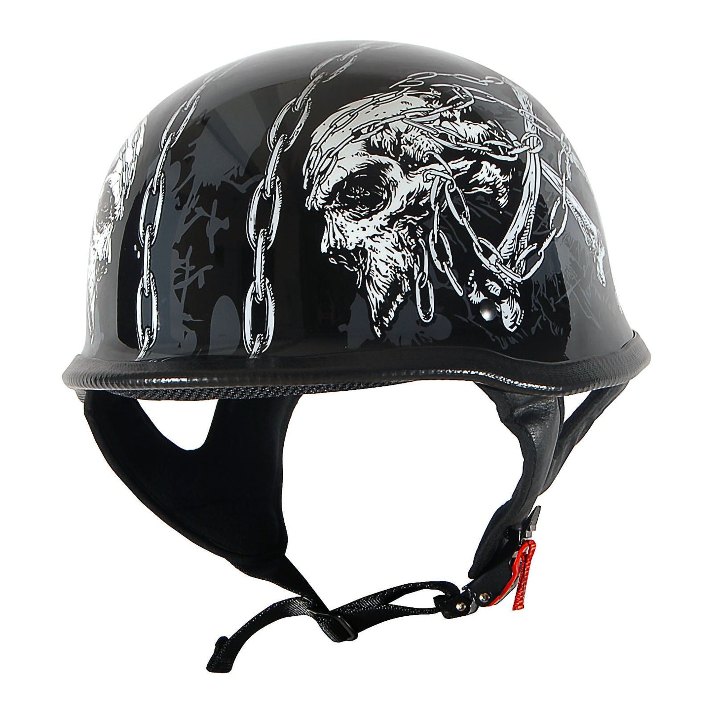 German Style Motorcycle Half Face Helmet – Novelty Skull & Carbon Fiber Design, UV Glossy Finish, Removable Washable Padding