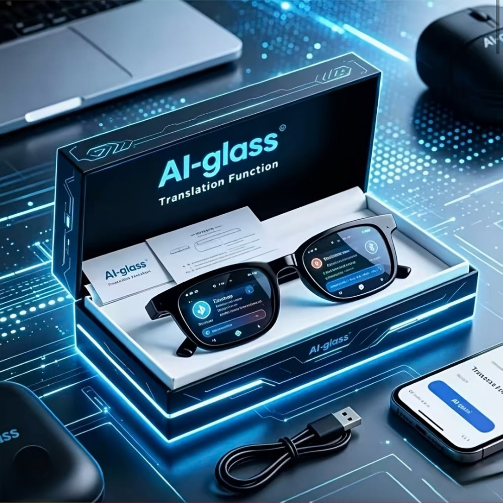 AI Translation Glasses with Real-Time Interpreter & Meeting Notes Summary, High-Speed WiFi, Smart Earphones