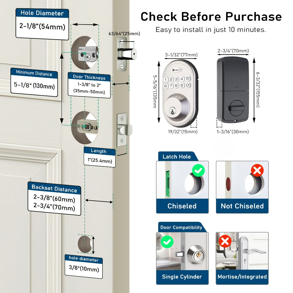 Electronic Keypad Deadbolt 3-Pack Keyless Entry Door Lock with 100-Code, Auto Lock, Anti-Peep PIN & Backup Key
