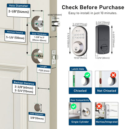 Electronic Keypad Deadbolt 3-Pack Keyless Entry Door Lock with 100-Code, Auto Lock, Anti-Peep PIN & Backup Key