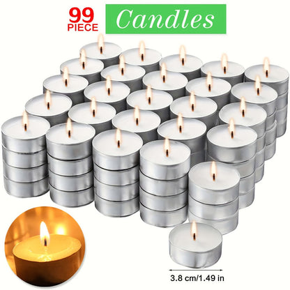 Tea Light Candles Unscented White – 49 or 99 Pack Smokeless Wax Tealights 2. Burn for Weddings, Christmas