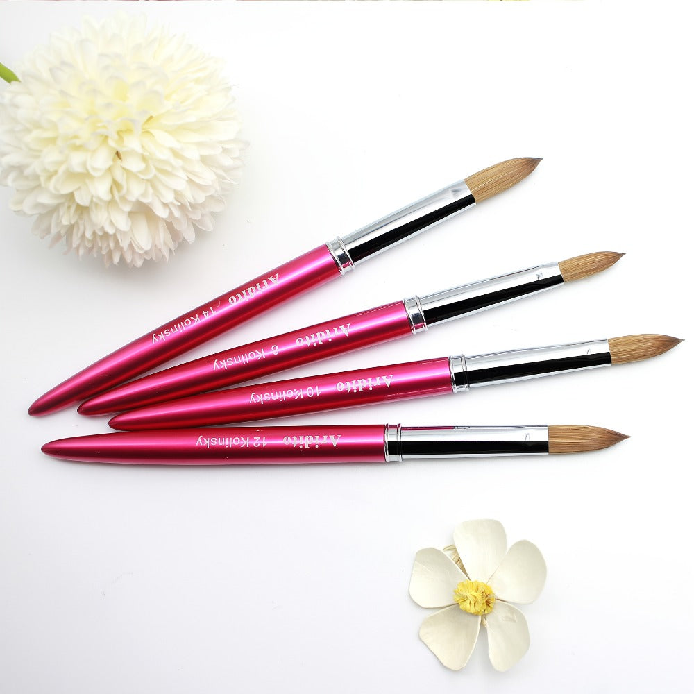 Kolinsky Acrylic Nail Brush Set 100% Pure Kolinsky Hair Flat Shape Sizes #10 #12 #14 – Professional Nail Art Sculpting Extension Brush