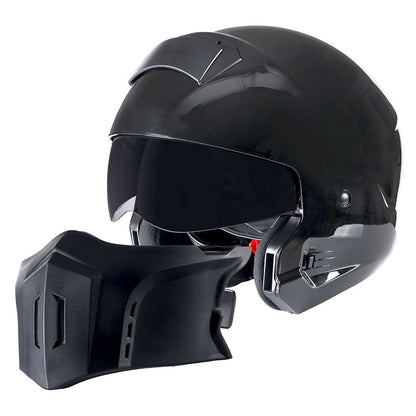 Motorcycle Helmet Convertible Full/Open-Face Shell with Detachable Mask, Smoked Shield, S-XL Sizes and Multiple Styles