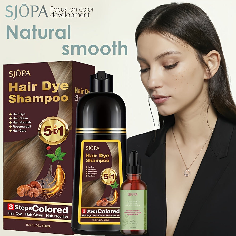 Natural Hair Dye Shampoo Kit 3-in-1 with Rosemary Oil & Squalane, Plant-Based Gray Hair Coverage