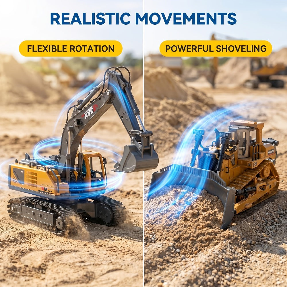 RC Construction Vehicle Set 2.4G 11-Channel Remote Control Excavator Dump Truck Bulldozer, 1:24 & 1:64 Alloy Engineering Toy