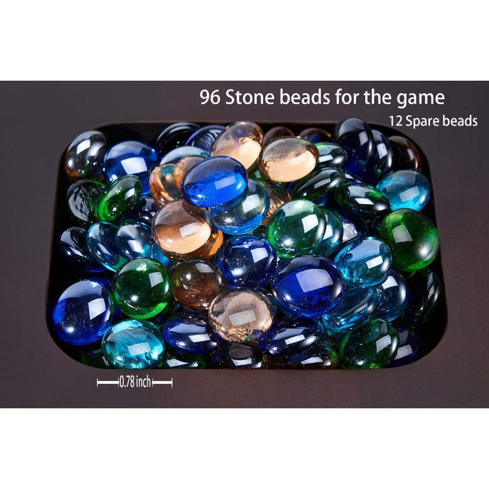 4-Player Mancala Game Set – Premium Solid Wood Folding Board with 108 Multi-Color Glass Stone Beads & Instructions