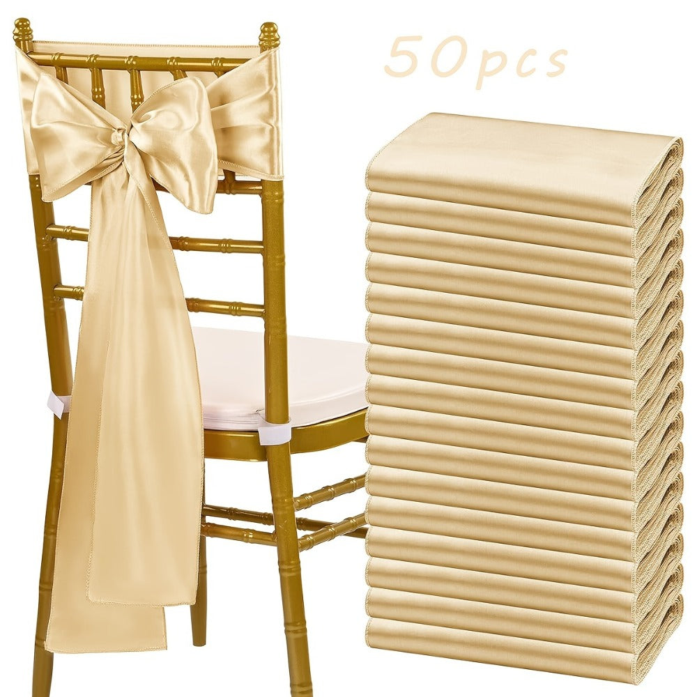 50pcs Satin Chair Sashes Bow Ribbon 7x108in – Universal Chair Belt Streamer for Wedding Reception Banquet Restaurant Hotel Party Event