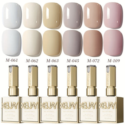 Gel Nail Polish 6-Color Gentle White Set with Milk-Tea, Cherry-Blossom Pink and Soft Shades for UV/LED Soak-Off Cure