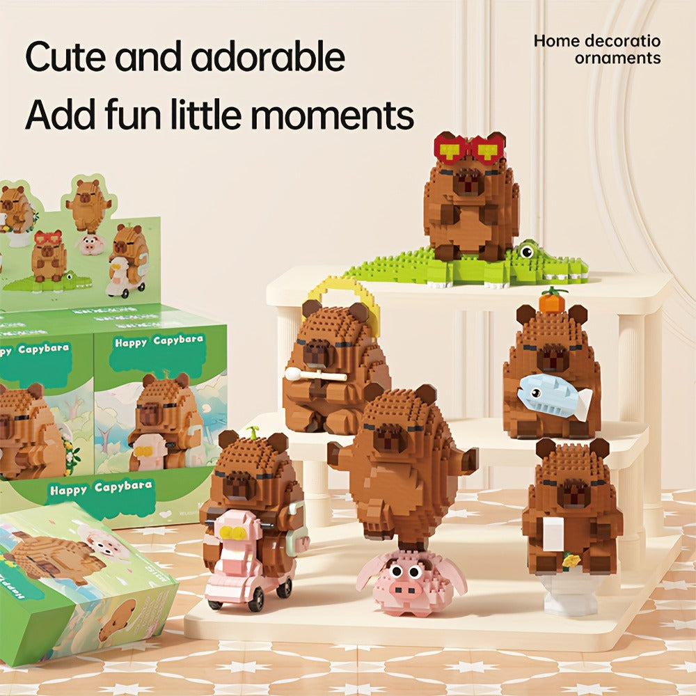 Capybara Micro Brick Building Set 562pcs Collector Edition – Miniature DIY Assembly Desk Decor Stress Relief Toy for Kids Teens Adults
