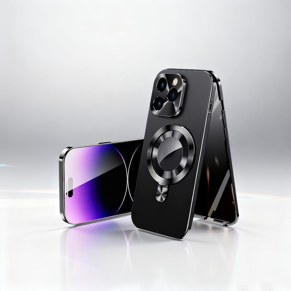 Phone Case Privacy Screen with Aluminum Alloy Frame, Rear Stand and magnetic ring for iPhone 15 Pro
