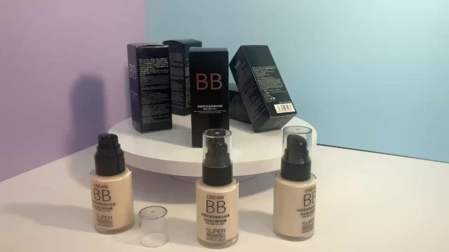BB Cream Liquid Foundation Set 2-Piece with Makeup Sponge, for Makeup, Travel and Everyday Vanity Use