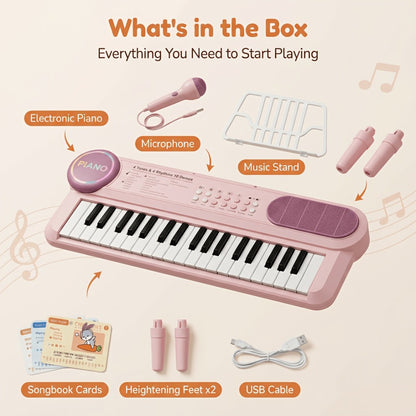 Kids Electronic Keyboard Piano 37 Keys with Microphone, Multi-Function Musical Instrument Toy for Children