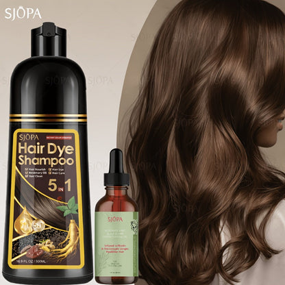 Gray Coverage Hair Dye Shampoo Kit 3-in-1 with Rosemary Hair Oil - Quick Color, Gentle & Natural Formula for Men & Women