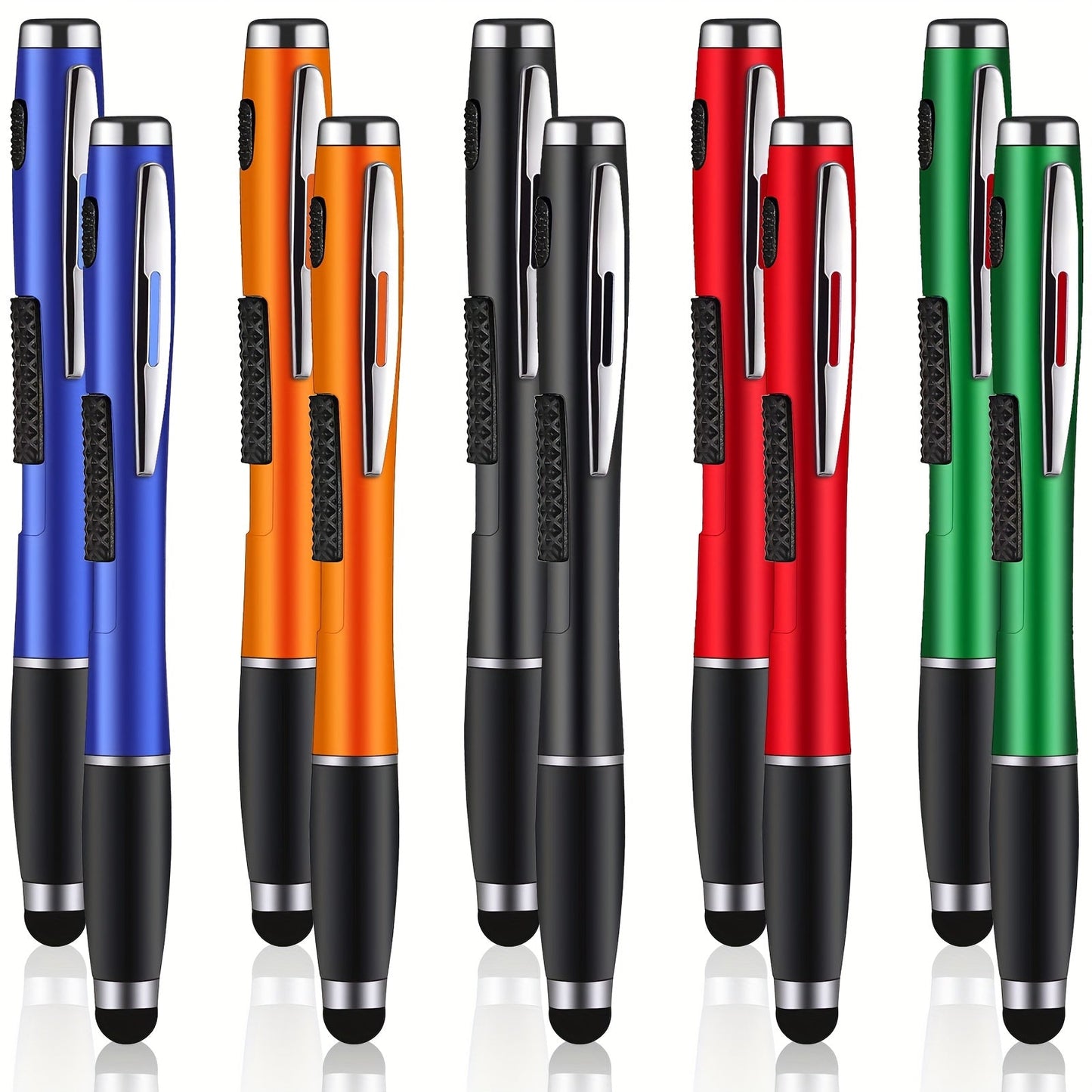 10-Piece Multifunction Stylus Pen Set with Touchscreen Tip, Ballpoint End and Built-In LED Light