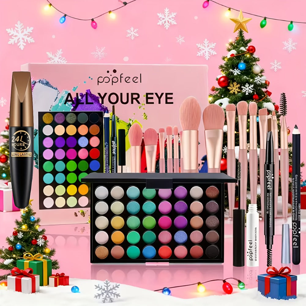 Makeup Kit Full Face All in One Eyeshadow Palette Blush Powder Foundation Mascara Brush Set, for Makeup, Travel and Everyday Vanity Use