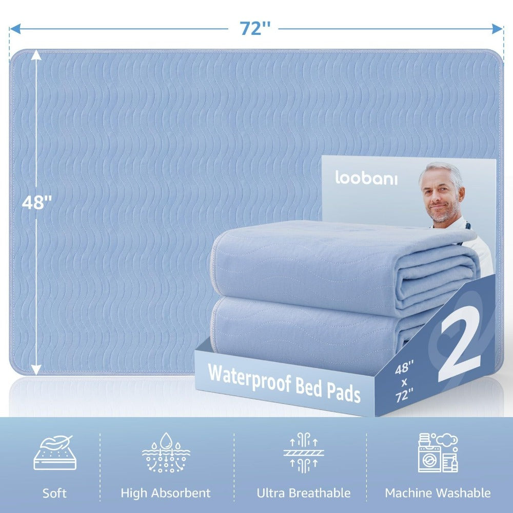 Bed Pads 2 Pack - Heavy Absorbency Reusable Incontinence Mattress Protector for Adults, Elderly & Pets