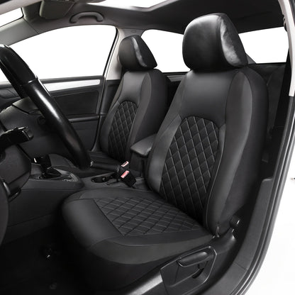Five-Seat Quilted Car Seat Cover Set with Headrest Pieces in Black, Gray and Blue-Trim Color Options