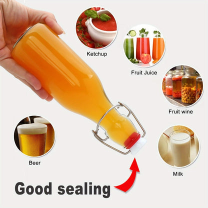 Glass Swing Top Bottles 8.45oz, Round Iron Clasp Airtight Bottle Set with Funnel for Juice, Kombucha