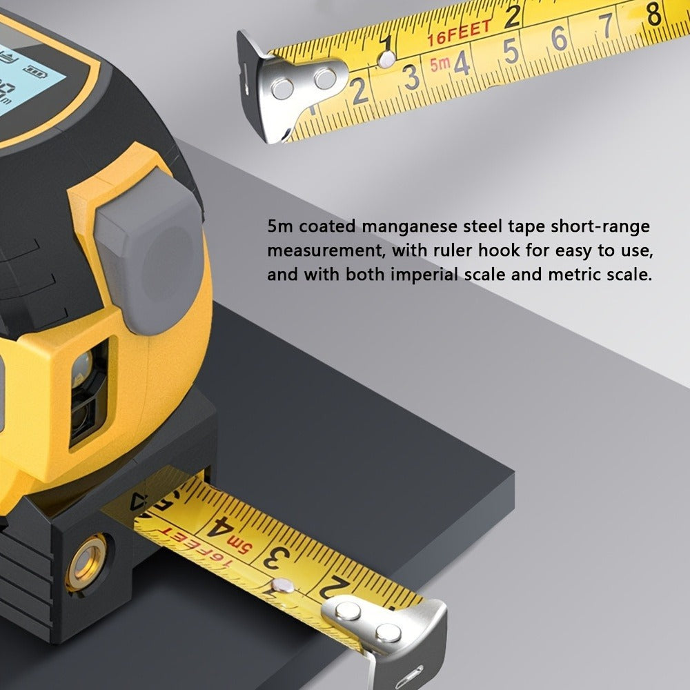 Laser Distance Meter 3-in-1 60M Laser Rangefinder with 5M Tape Measure Laser Cross Line Area for Entryways, Bedrooms and Living Spaces