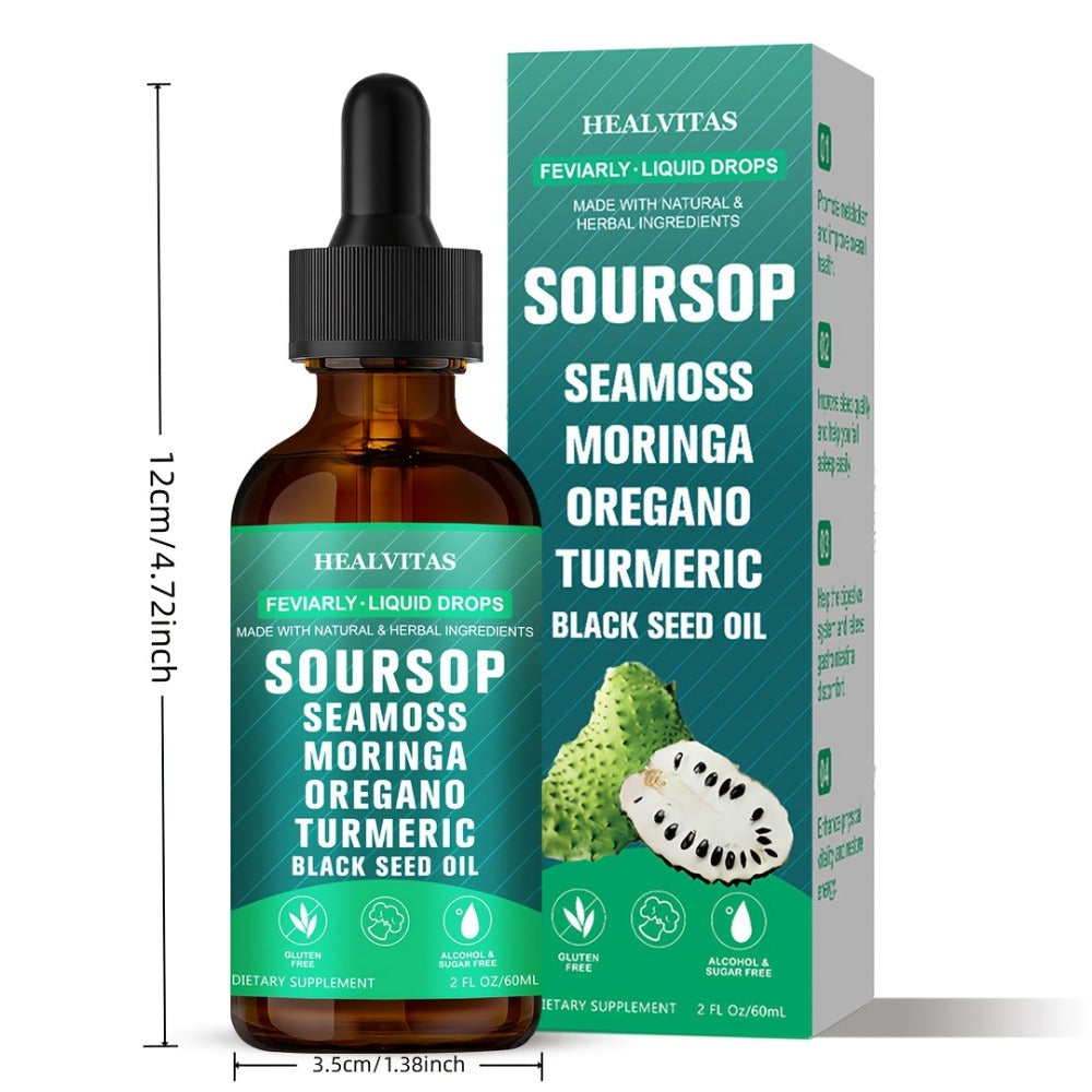 Soursop Bitters Liquid Drops 10-in-1 with Sea Moss Ashwagandha Moringa Turmeric Black Seed Oil