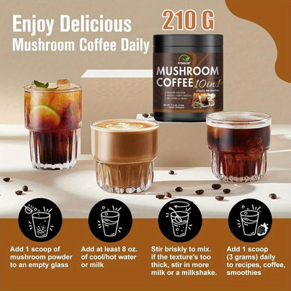 Mushroom Coffee Blend Powder 210g, Instant Coffee with Lion's Mane, Reishi, Cordyceps, Chaga & Chanterelle