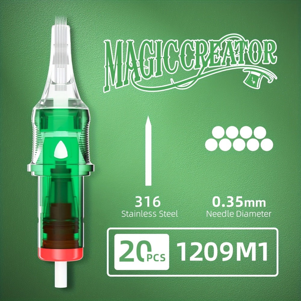 Tattoo Cartridge Needles with MAGICCREATOR Label, 20-Piece Box with 25 RL RS CM M1 Options