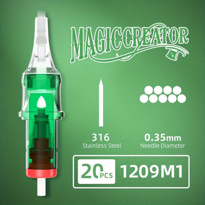 Tattoo Cartridge Needles with MAGICCREATOR Label, 20-Piece Box with 25 RL RS CM M1 Options