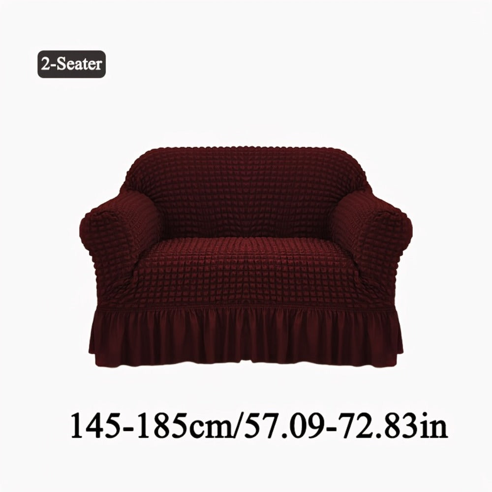 Seersucker Sofa Slipcover Elastic Band Closure Pet-Friendly All-Purpose Sofa Cover for Living Room Home Decor Protection