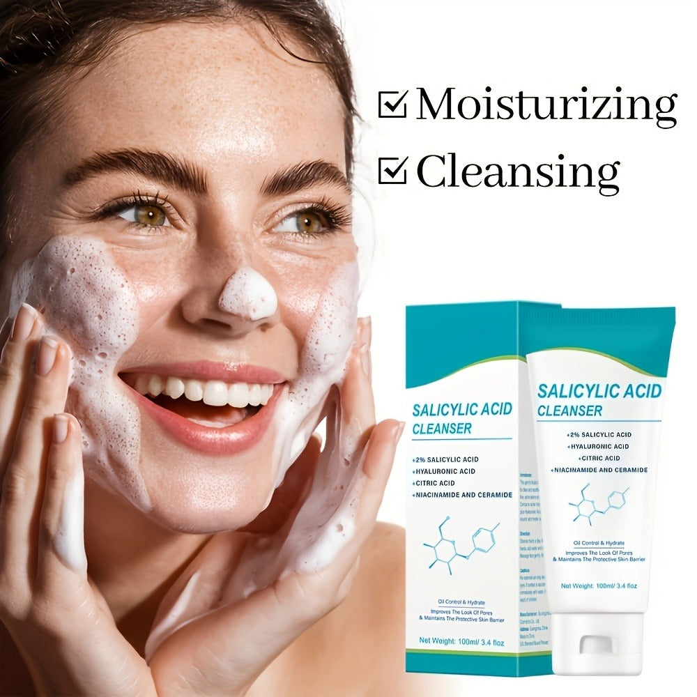 Salicylic Acid Facial Cleanser Gel, Deep Cleansing & with Hyaluronic Acid, Non-Comedogenic, Paraben-Free